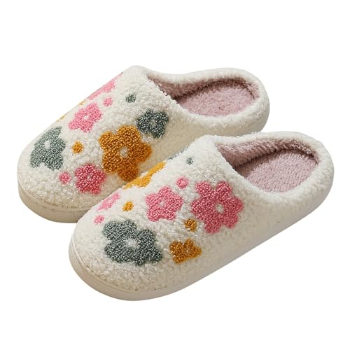 SKFLABOOF Hausschuhe Damen Flauschig - Süße Plüsch Pantoffeln Lustig Warme Hausschlappen Herren Offen Home Slippers Women Aesthetic Teenager Mädchen F 003a Weiß, 45 von SKFLABOOF