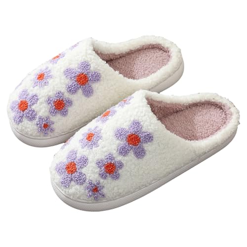 SKFLABOOF Hausschuhe Damen Plüsch - Süße Hausschlappen Aesthetic Herren Home Slippers Women Warm Witzige Flauschig Offen Teenager Mädchen F 007a Weiß, 43 von SKFLABOOF