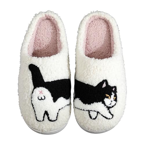 SKFLABOOF Hausschuhe Damen Plüsch - Süße Hausschlappen Aesthetic Herren Home Slippers Women Warm Witzige Flauschig Offen Teenager Mädchen F 009a Klar, 43 von SKFLABOOF