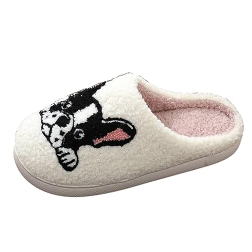 SKFLABOOF Hausschuhe Damen Plüsch - Süße Hausschlappen Aesthetic Herren Home Slippers Women Warm Witzige Flauschig Offen Teenager Mädchen F 010a Weiß, 45 von SKFLABOOF