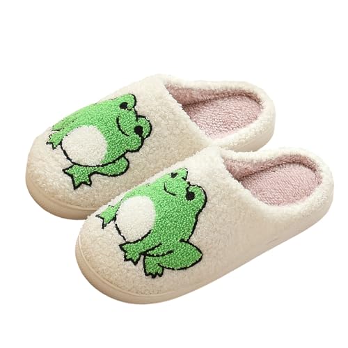 SKFLABOOF Hausschuhe Damen Plüsch - Süße Hausschlappen Aesthetic Herren Home Slippers Women Warm Witzige Flauschig Offen Teenager Mädchen F 011d Grün, 37 von SKFLABOOF