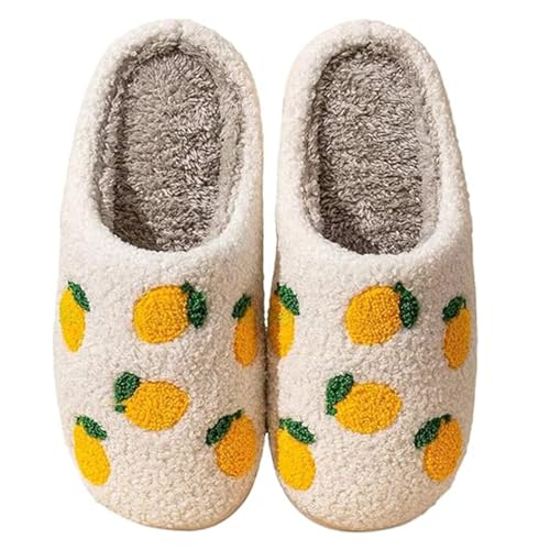 SKFLABOOF Hausschuhe Damen Plüsch - Süße Hausschlappen Aesthetic Herren Home Slippers Women Warm Witzige Flauschig Offen Teenager Mädchen F 012a Gelb, 37 von SKFLABOOF
