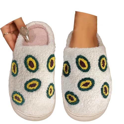 SKFLABOOF Hausschuhe Damen Plüsch - Süße Hausschlappen Aesthetic Herren Home Slippers Women Warm Witzige Flauschig Offen Teenager Mädchen F 012b Grün, 45 von SKFLABOOF