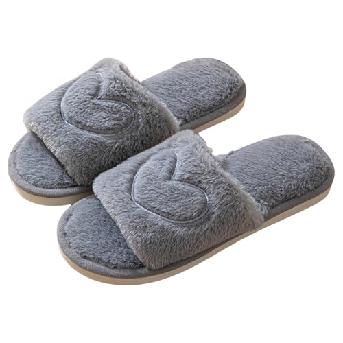 SKFLABOOF Hausschuhe Damen Plüsch - Süße Hausschlappen Aesthetic Herren Home Slippers Women Warm Witzige Flauschig Offen Teenager Mädchen F 020a Grau, 37 von SKFLABOOF
