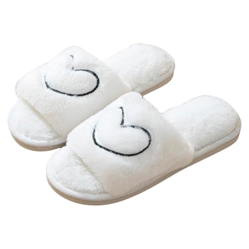 SKFLABOOF Hausschuhe Damen Plüsch - Süße Hausschlappen Aesthetic Herren Home Slippers Women Warm Witzige Flauschig Offen Teenager Mädchen F 020d Weiß, 43 von SKFLABOOF