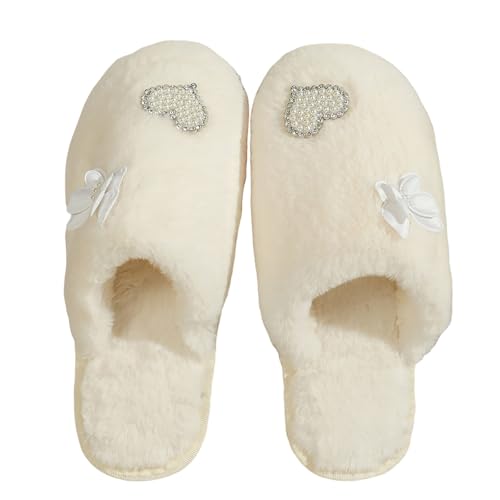 SKFLABOOF Hausschuhe Damen Plüsch - Süße Hausschlappen Aesthetic Herren Home Slippers Women Warm Witzige Flauschig Offen Teenager Mädchen F 021a Weiß, 43 von SKFLABOOF