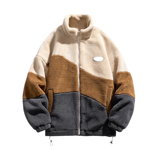 SKFLABOOF Herren Damen Patchwork Stehkragen Teddy Jacke Stüssy Sherpa Fleecejacke Aesthetic Stuff Y2K Clothes Winter Warm Teddyfleece Jacken Mantel von SKFLABOOF