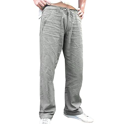 SKFLABOOF Herren Leinenhose - Leinenhose+Herren Luftige Lang Dünne Islamische Sommerhosen Freizeithose Hosen Weit Slim Fit Leinen Hose Leinenhose Wikinger 4XL Baumwollhose Trousers Arbeitshose von SKFLABOOF