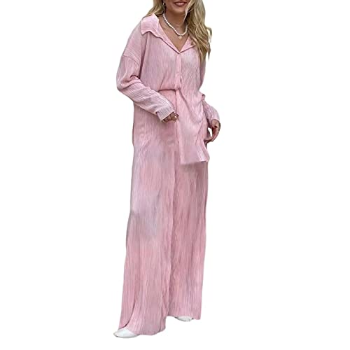 SKFLABOOF Homewear Damen Set Sommer Elegant Outfit Anzug Plissee Fã¼r Musselin Hosenanzug Zweiteiler Schicker Hochzeit Lounge Loungewear Freizeit Outfits Frankies Y2K 2 Teiler Hosenanzã¼ge Streetwear von SKFLABOOF