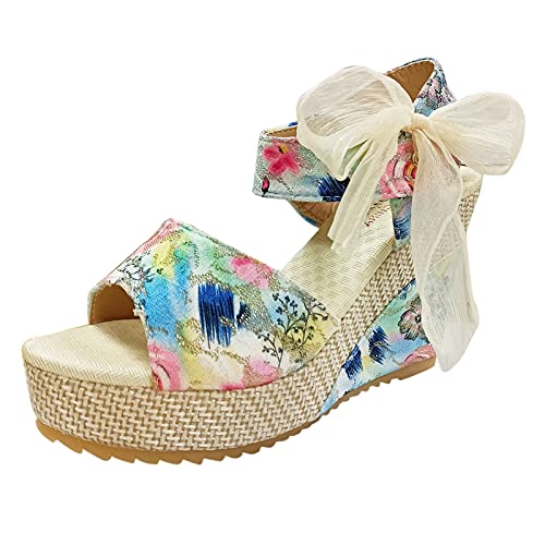 SKFLABOOF Keilsandaletten Damen Plateau Sommer Sommerschuhe Sandalen Sandale Keilabsatz Wedges Weisse Espadrilles Trendige Sale Keilsandalen Schuhe 39 Keilpumps Weiß Frauen Sandaletten von SKFLABOOF