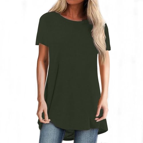 SKFLABOOF Longshirt Damen Rundhals Kurzarm Oversize Tshirt Tunika Einfarbig Basic Shirt Long Bluse Tops Italienische Mode Longpullover Longbluse Damen Lässig für Leggings 01 AG,S von SKFLABOOF