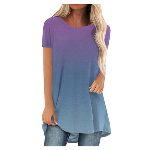 SKFLABOOF Longshirt Damen Rundhals Kurzarm Oversize Tshirt Tunika Einfarbig Basic Shirt Long Bluse Tops Italienische Mode Longpullover Longbluse Damen Lässig für Leggings 02 Hellblau,L von SKFLABOOF