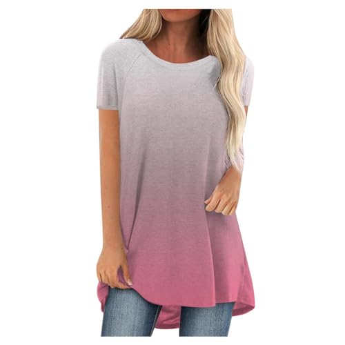 SKFLABOOF Longshirt Damen Rundhals Kurzarm Oversize Tshirt Tunika Einfarbig Basic Shirt Long Bluse Tops Italienische Mode Longpullover Longbluse Damen Lässig für Leggings 02 Rosa,L von SKFLABOOF