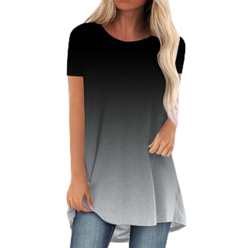 SKFLABOOF Longshirt Damen Rundhals Kurzarm Oversize Tshirt Tunika Einfarbig Basic Shirt Long Bluse Tops Italienische Mode Longpullover Longbluse Damen Lässig für Leggings 02 Schwarz,XXL von SKFLABOOF