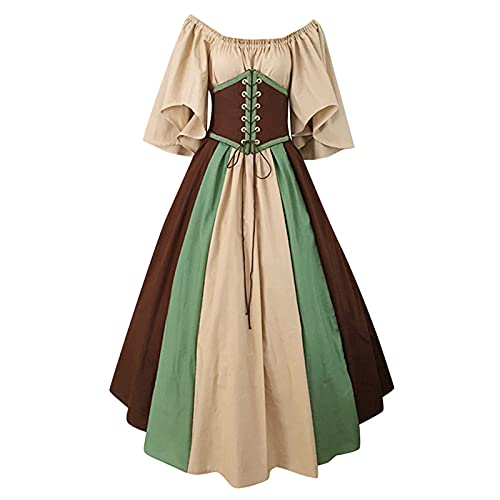 SKFLABOOF Mittelalter Kleid Damen - Kleidung Lang Outlander Retro Partykleider Piratenkostüm Mieder Plus Size Große Größen Abendkleid Bluse Aesthetic Rokoko Gewand Schürzenkleid Tunika von SKFLABOOF