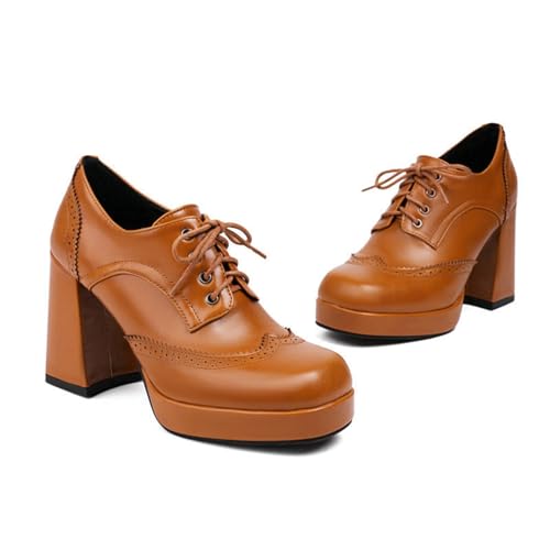 SKFLABOOF Oxford Schnürschuhe Damen Business Elegant Schuhe Anzugschuhe Klassische Halbschuhe Lederschuhe Mit Blockabsatz von SKFLABOOF