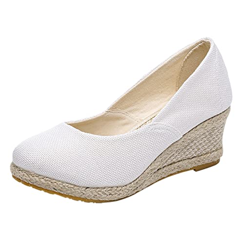 SKFLABOOF Plateau Sandalen Damen Keilabsatz Sommer Schuhe Keilpumps Sommerschuhe Sale Römer Espadrilles Weisse Wedges Sandale Keilsandaletten Mit Absatz Keilsandalen Geschlossen Weiß Sandaletten von SKFLABOOF