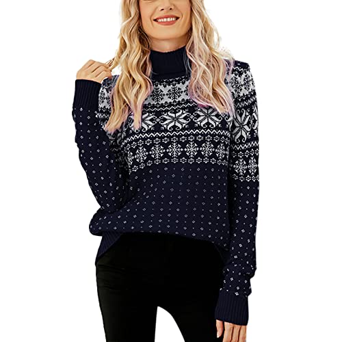 SKFLABOOF Pullover Damen Vintage Langarm Strickpullover Baumwolle Wollpullover Essentials Rollkragenpulli Norweger Sweater Turtleneck Wolle Damenmode Rollkragenpullover Jumper von SKFLABOOF