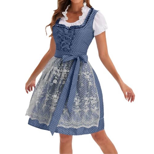 SKFLABOOF Samt Dirndl, Damen Dirndlkleid Für Oktoberfest Midi Lang Kleid Trachtenkleid Dirndl-Komplettsets Schlicht 001b Marine, XL von SKFLABOOF