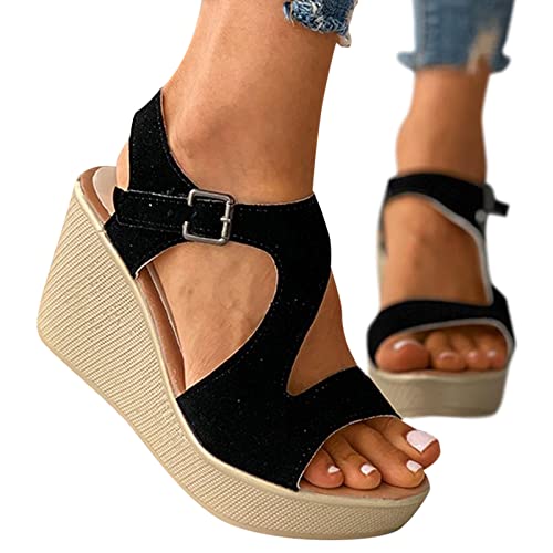 SKFLABOOF Sandalen Damen Mit Absatz Bequem Strand Strandsandalen Schuhe Barfußschuhe Party Vintage Pantoletten Sandalen Abendschuhe Bohemia Wedge Slip-On Freizeit Sandaletten Sommerschuhe von SKFLABOOF