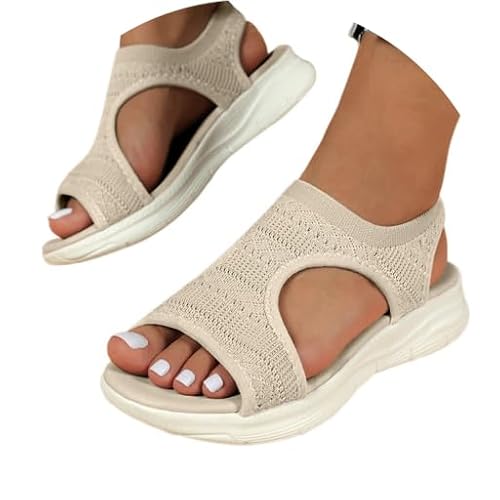 Sandalen Damen Sommer, Orthopädische Sandalen Damen - Breite Füße Plateau Schlappen Mit Fußbett Sommerschuhe Sommer Weite Barfuss Offene Schuhe Elegant Und Bequem 001f Weiß, 40 von SKFLABOOF