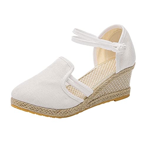 SKFLABOOF Sandalen Keilabsatz Damen Sommer Plateau Schuhe Espadrilles Geschlossene Weisse Keilsandaletten Keilpumps Römer Wedges Keilsandalen Sommerschuhe Flach Sandale Weite H Geschlossen Pumps von SKFLABOOF