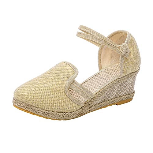 SKFLABOOF Sandalen Mit Keilabsatz Damen Plateau Sommer Schuhe Espadrilles Keilsandalen Weisse Sale Sommerschuhe Trendige Geschlossene Sandale Keilpumps Weite H Keilsandaletten Weiß Absatz Pumps von SKFLABOOF