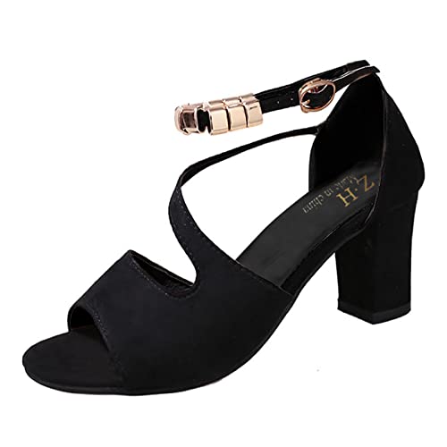 SKFLABOOF Schicke Sandaletten Damen mit Absatz, Sexy Elegante Sandalen Schuhe Damen mit Kleiner Absatz Abendschuhe Stöckelschuhe High Heels Schwarze Elegante Damenschuhe Sommerschuhe Pumps von SKFLABOOF