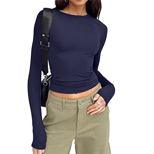 SKFLABOOF Skims Dupe Basic Langarmshirt Damen Vintage Eng Crop Tops Pumiey Y2k Aesthetic Clothes Longsleeve Sexy Oberteile Shirt Langarm für Damen Klamotten Teenager Mädchen von SKFLABOOF