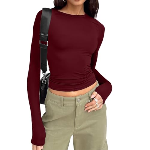 SKFLABOOF Skims Dupe Langarmshirt Damen Eng Oberteile Pumiey Aesthetic Y2k Clothes Basic Long Sleeve Shirt Crop Tops Coquette Suuksess Oberteil 2000s Baggy Klamotten Teenager Mädchen von SKFLABOOF