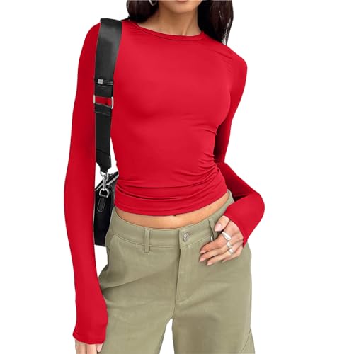 SKFLABOOF Skims Eng Bauchfreies Basic Langarmshirt Damen, Teenager Mädchen Pumiey Aesthetic Y2k Clothes Long Sleeve Shirt Crop Tops Coquette Suuksess Oberteil Klamotten von SKFLABOOF