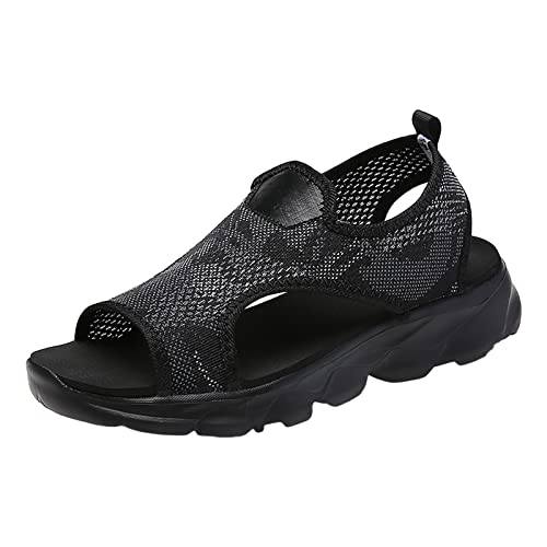 SKFLABOOF Sommer Damen Sandalen Mesh Casual Schwarz Dicke Sohlen Wassersandalen Offene Zehen Strandschuhe Monk Schuhe Damen Wandersandalen Lauflernsandalen Strandsandalen von SKFLABOOF