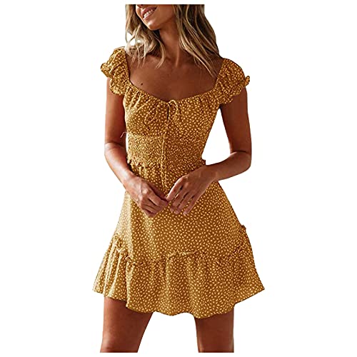 SKFLABOOF Sommerkleid Damen, Damen Knielang Ärmellos Sommer Kleider Sexy Elegant Kleid Vintage Boho Strandkleider Minikleid Teenager Mädchen Festlich Kleider Blumen Drucken Kleid Kurz Sommerkleid von SKFLABOOF