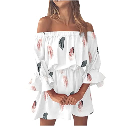 SKFLABOOF Sommerkleider Damen,Damen Bandeau Sommerkleider 2023 sexy trägerloses Schulterfreies Boho Strand Kleid Tunika Sommerkleider luftige leicht rüschen minikleid kurz blumenkleid Frauen Kleider von SKFLABOOF