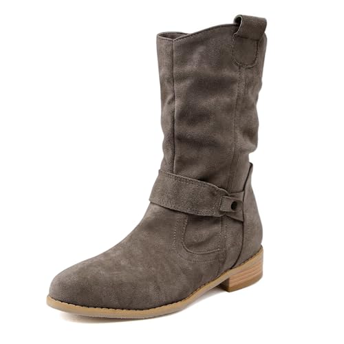 SKFLABOOF Stiefel Damen - Winter Western Cowboy Boots Mit Absatz Schuhe Stiefeletten Elegant Herbstschuhe Winterboots High Heels Damenstiefeletten 001e Dunkelgrau, 44 EU von SKFLABOOF