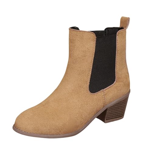 SKFLABOOF Stiefel Damen - Winter Western Cowboy Boots Mit Absatz Schuhe Stiefeletten Elegant Herbstschuhe Winterboots High Heels Damenstiefeletten 003c Khaki, 42 EU von SKFLABOOF
