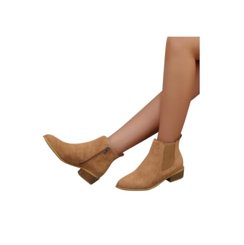 SKFLABOOF Stiefeletten Damen Mit Absatz - Winter Shoes Women Boots Winterboots Herbstschuhe High Heels Damenstiefeletten Schuhe Elegant 004c Khaki, 42 EU von SKFLABOOF