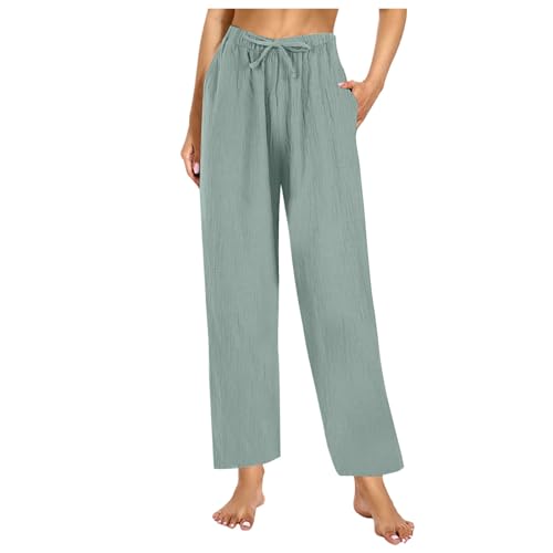 SKFLABOOF Stoffhose Damen Musselin Hose Sommer Mode Lässige Leichte Freizeithose Strandhose Sommerhose Einfarbig Bequeme Luftige Einfarbig Gerade Geschnitten Bein Hosen und Taschen von SKFLABOOF