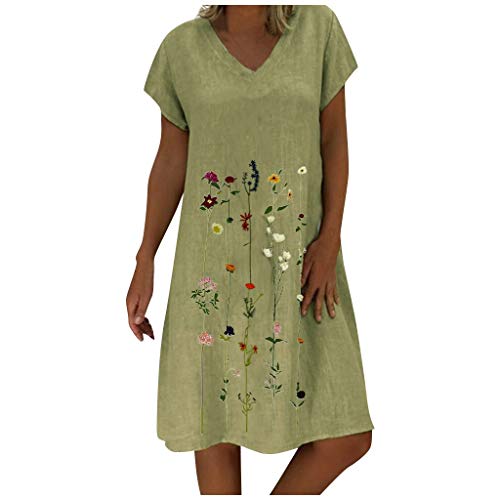 SKFLABOOF Strandkleid Damen Knielang Sommerkleid Ärmellos Lässiges Kleid Sexy T-Shirt Freizeit Casual Blumenkleid Kleider Frauen Sommer lockeres Tunika Große größen Partykleid Strandkleider von SKFLABOOF