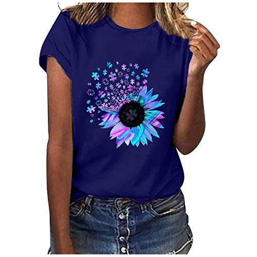 T Shirts Damen - Tshirt Damen Teenager Mädchen Sonnenblumen Kurzarm Sommer Tops T Shirt Oberteile Sale Lässig Shirts T Schirt Oversized Druck T-Shirt Damenshirts Pullover von SKFLABOOF