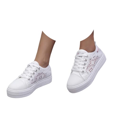 SKFLABOOF Trachten Sneaker Damen - Spitzen Trachtenschuhe Mesh Atmungsaktive Turnschuhe Dirndl Schuhe Oktoberfest Dirndlschuhe Halbschuhe Schnürschuhe F 004a Weiß, 39 EU von SKFLABOOF