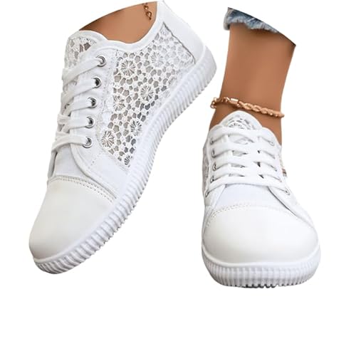 SKFLABOOF Trachten Sneaker Damen - Spitzen Trachtenschuhe Mesh Atmungsaktive Turnschuhe Dirndl Schuhe Oktoberfest Dirndlschuhe Halbschuhe Schnürschuhe F 005a Weiß, 41 EU von SKFLABOOF