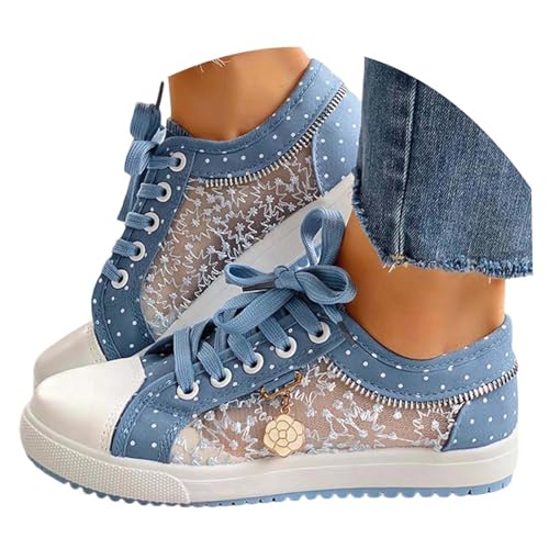 SKFLABOOF Trachten Sneaker Damen - Spitzen Trachtenschuhe Mesh Atmungsaktive Turnschuhe Dirndl Schuhe Oktoberfest Dirndlschuhe Halbschuhe Schnürschuhe F 006a Himmelblau, 41 EU von SKFLABOOF