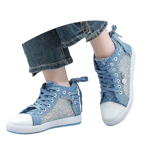 SKFLABOOF Trachten Sneaker Damen - Spitzen Trachtenschuhe Mesh Atmungsaktive Turnschuhe Dirndl Schuhe Oktoberfest Dirndlschuhe Halbschuhe Schnürschuhe F 007b Himmelblau, 37 EU von SKFLABOOF