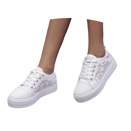 SKFLABOOF Trachtenschuhe Damen - Schuhe Zum Dirndl Trachten Sneaker Hochzeitsschuhe Braut Tennisschuhe Spitze Oktoberfest Dirndlschuhe Halbschuhe Schnürschuhe F 001d Weiß, 37 EU von SKFLABOOF