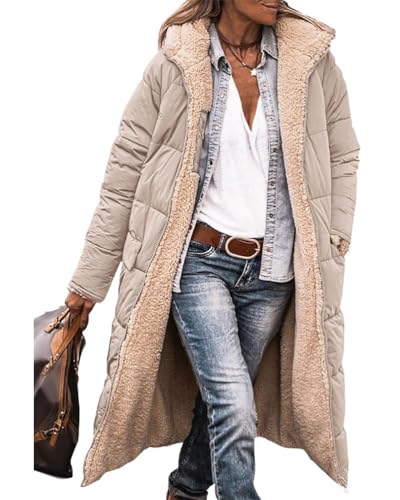 SKFLABOOF Wintermantel Damen Lang Sherpa Fleece Reversibel Winterjacke Steppmantel Warm Daunenmantel übergangsjacke Herbst&Winter Wollmantel Softshellmantel Steppweste Teddy Mantel Jacke von SKFLABOOF