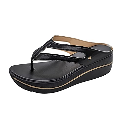 SKFLABOOF Zehentrenner Damen Plateau Orthopädische Flip Flops Römersandalen Leder Mit Absatz Schwarz Schuhe Flipflops Keilabsatz Slingback Sandalen Sports Flop Flach 38 Orthopädischeschuhedamen Pumps von SKFLABOOF