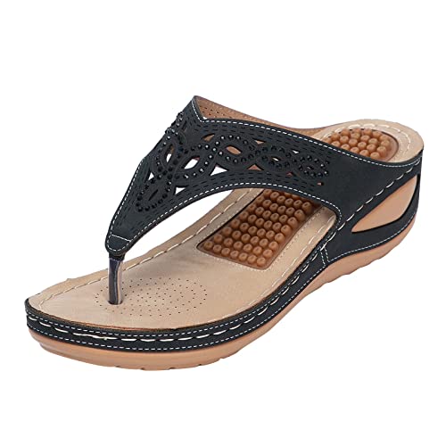 SKFLABOOF Zehentrenner Sandalen Damen Mit Absatz Strand Römersandalen Flip Flops Keilabsatz Outdoor Sommer Sommerschuhe Elegant Leder Flip-Flops Plateau Flop Breite Füße 40 High Heels Badeschlappen von SKFLABOOF