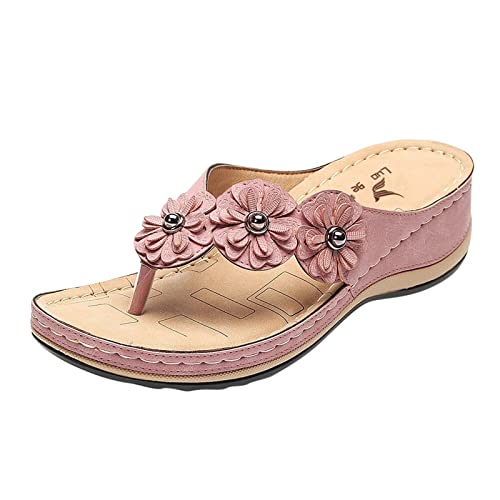 SKFLABOOF Zehentrenner Sandalen Damen Outdoor Mit Absatz Römersandalen Flip Flops Strand Leder Slingback Slides Sports Plateau Hausschuhe Sommer Flip-Flops Wedges Blau Pumps Slatschen von SKFLABOOF