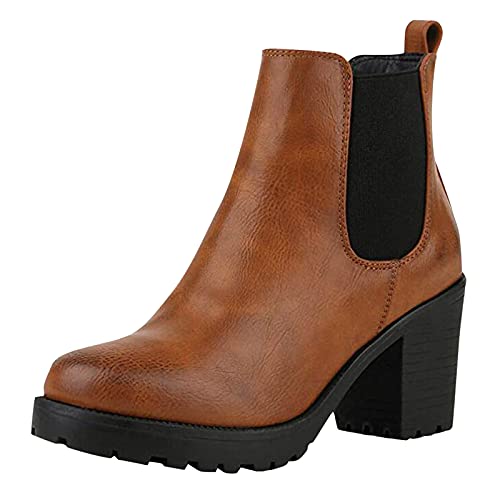 SKFLABOOF boots braun damen, Damen Stiefeletten Leder Western Cowboy Ankle Elegant Herbstschuhe Winterboots Plateau Stiefel Für Dicke Waden Schuhe 004a Braun, 38 EU von SKFLABOOF